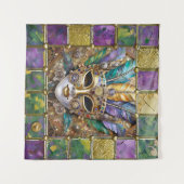 Mardi Gras Goud & Keramisch Kleurrijk Veermasker Wandkleed (Voorkant (horizontaal))