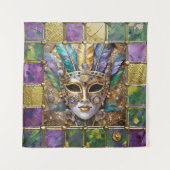 Mardi Gras Goud & Keramisch Kleurrijk Veermasker Wandkleed (Voorkant)