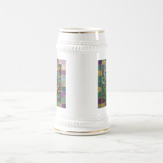 Mardi Gras Goud Keramisch Pauw Veer Masker Bierpul (Center)