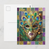 Mardi Gras Goud Keramisch Pauw Veer Masker Briefkaart (Voorkant / Achterkant)