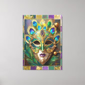 Mardi Gras Goud Keramisch Pauw Veer Masker Canvas Afdruk (Voorkant)
