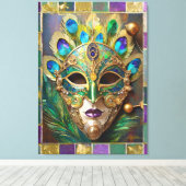 Mardi Gras Goud Keramisch Pauw Veer Masker Canvas Afdruk (Insitu (Houten vloer))