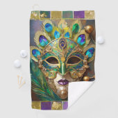 Mardi Gras Goud Keramisch Pauw Veer Masker Golfhanddoek (Insitu)