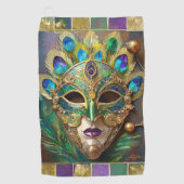 Mardi Gras Goud Keramisch Pauw Veer Masker Golfhanddoek (Voorkant)