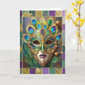 Mardi Gras Goud Keramisch Pauw Veer Masker Kaart (Gele Bloem)