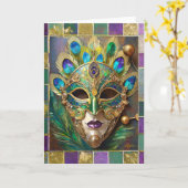 Mardi Gras Goud Keramisch Pauw Veer Masker Kaart (Gele Bloem)