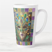 Mardi Gras Goud Keramisch Pauw Veer Masker Latte Mok (Rechts)