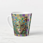 Mardi Gras Goud Keramisch Pauw Veer Masker Latte Mok (Linkerhoek)
