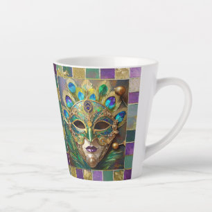 Mardi Gras Goud Keramisch Pauw Veer Masker Latte Mok