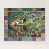 Mardi Gras Goud Keramisch Pauw Veer Masker Legpuzzel (Horizontaal)