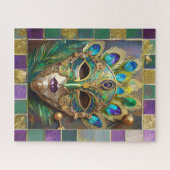 Mardi Gras Goud Keramisch Pauw Veer Masker Legpuzzel (Horizontaal)