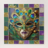 Mardi Gras Goud Keramisch Pauw Veer Masker Legpuzzel (Verticaal)
