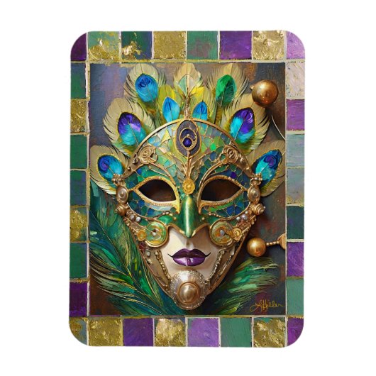 Mardi Gras Goud Keramisch Pauw Veer Masker Magneet (Verticaal)