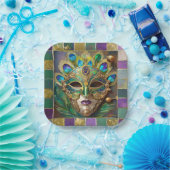 Mardi Gras Goud Keramisch Pauw Veer Masker Papieren Bordje (Feest)