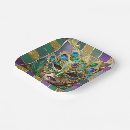 Mardi Gras Goud Keramisch Pauw Veer Masker Papieren Bordje (Gebogen)