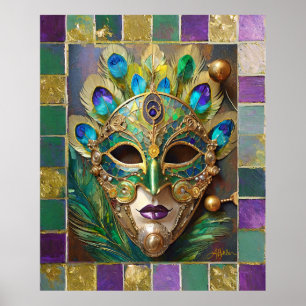 Mardi Gras Goud Keramisch Pauw Veer Masker Poster
