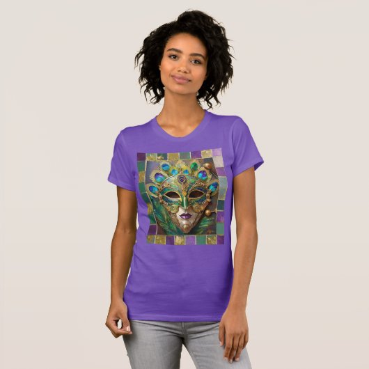 Mardi Gras Goud Keramisch Pauw Veer Masker T-shirt (Voorkant volledig)
