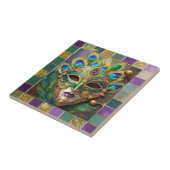 Mardi Gras Goud Keramisch Pauw Veer Masker Tegeltje (Zijkant)