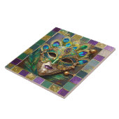 Mardi Gras Goud Keramisch Pauw Veer Masker Tegeltje (Zijkant)