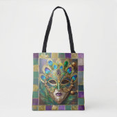 Mardi Gras Goud Keramisch Pauw Veer Masker Tote Bag (Voorkant)
