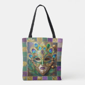 Mardi Gras Goud Keramisch Pauw Veer Masker Tote Bag (Achterkant)