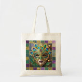 Mardi Gras Goud Keramisch Pauw Veer Masker Tote Bag (Voorkant)