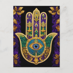 Mardi Gras Goud Paars Groen Hamsas Kunst Briefkaart