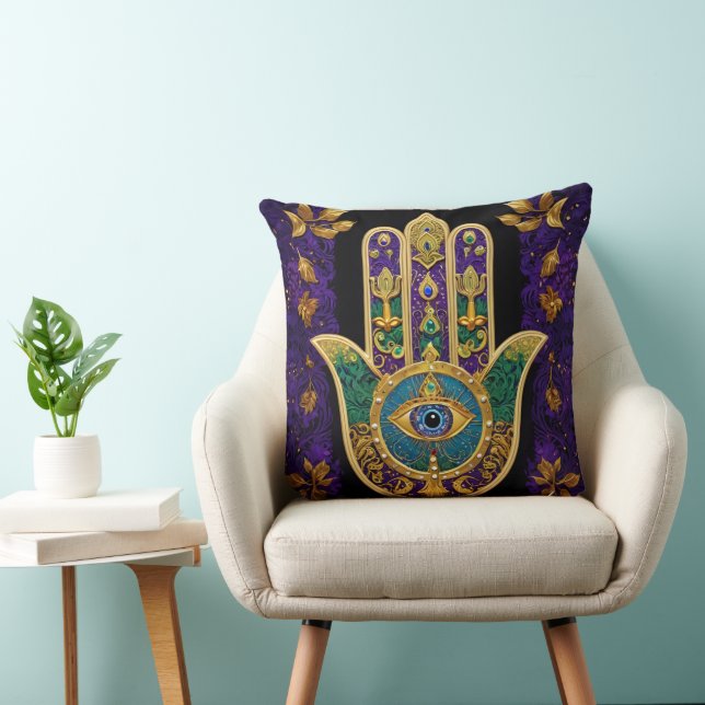 Mardi Gras Goud Paars Groen Hamsas Kunst Kussen (Stoel)