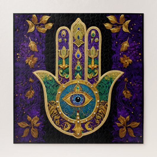 Mardi Gras Goud Paars Groen Hamsas Kunst Legpuzzel (Verticaal)