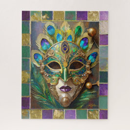 Mardi Gras Gouden Keramische Pauwveer Masker Legpuzzel