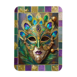 Mardi Gras Gouden Keramische Pauwveer Masker Magneet