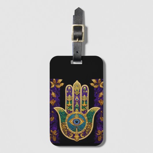 Mardi Gras Gouden Paarse Groene Hamsa's Kunst Bagagelabel (Voorkant (verticaal))