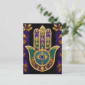 Mardi Gras Gouden Paarse Groene Hamsa's Kunst Briefkaart (Staand voorkant)