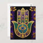 Mardi Gras Gouden Paarse Groene Hamsa's Kunst Briefkaart (Voorkant / Achterkant)