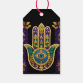 Mardi Gras Gouden Paarse Groene Hamsa's Kunst Cadeaulabel (Voorkant)