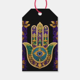 Mardi Gras Gouden Paarse Groene Hamsa's Kunst Cadeaulabel