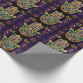 Mardi Gras Gouden Paarse Groene Hamsa's Kunst Cadeaupapier (Hoek)