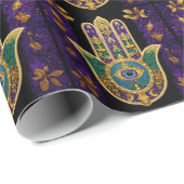 Mardi Gras Gouden Paarse Groene Hamsa's Kunst Cadeaupapier (Rol Hoek)