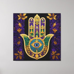 Mardi Gras Gouden Paarse Groene Hamsa's Kunst Canvas Afdruk