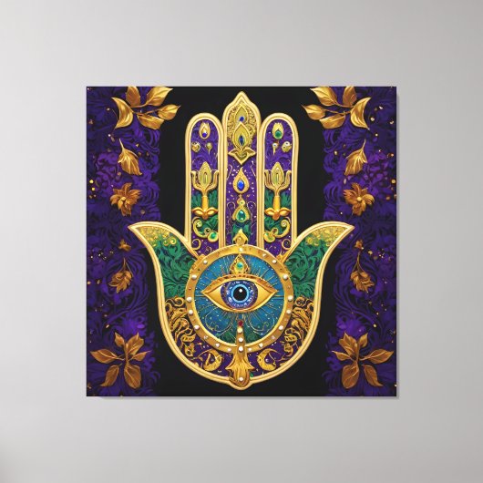 Mardi Gras Gouden Paarse Groene Hamsa's Kunst Canvas Afdruk (Voorkant)