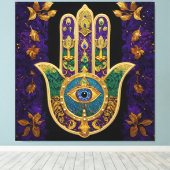Mardi Gras Gouden Paarse Groene Hamsa's Kunst Canvas Afdruk (Insitu (Houten vloer))