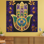 Mardi Gras Gouden Paarse Groene Hamsa's Kunst Canvas Afdruk (Insitu (Woonkamer))