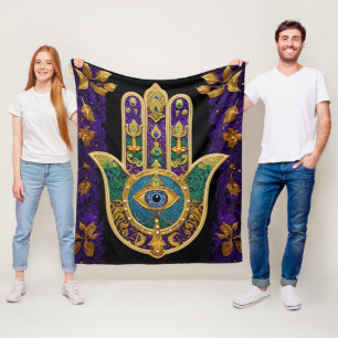 Mardi Gras Gouden Paarse Groene Hamsa's Kunst Fleece Deken