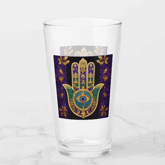 Mardi Gras Gouden Paarse Groene Hamsa's Kunst Glas (Achterkant)