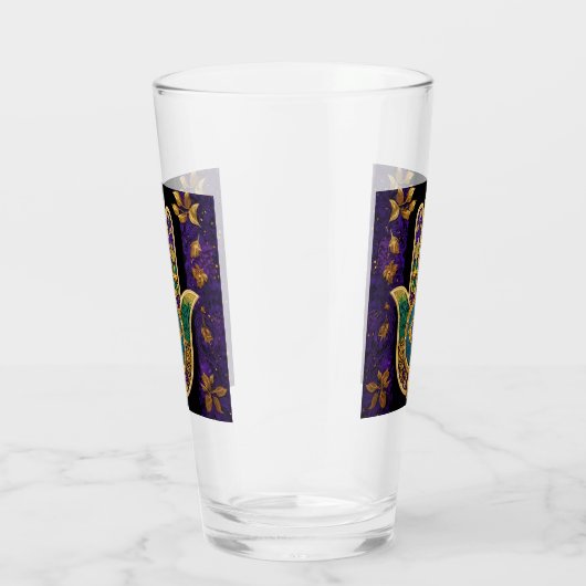 Mardi Gras Gouden Paarse Groene Hamsa's Kunst Glas (Rechts)