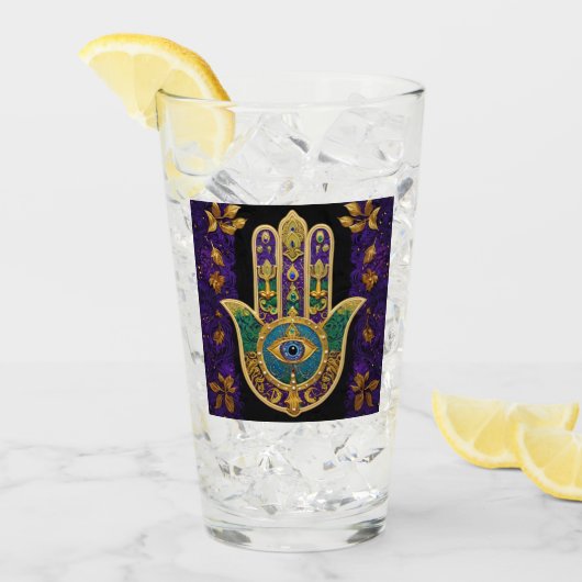 Mardi Gras Gouden Paarse Groene Hamsa's Kunst Glas (Voorkant ijs)