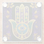 Mardi Gras Gouden Paarse Groene Hamsa's Kunst Glazen Onderzetter (Achterkant)