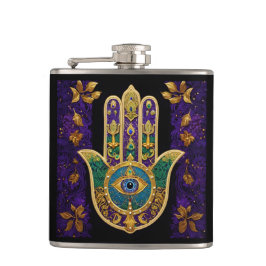 Mardi Gras Gouden Paarse Groene Hamsa's Kunst Heupfles