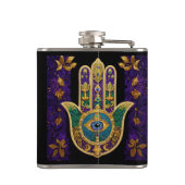 Mardi Gras Gouden Paarse Groene Hamsa's Kunst Heupfles (Achterkant)