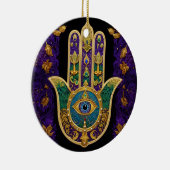 Mardi Gras Gouden Paarse Groene Hamsa's Kunst Keramisch Ornament (Rechts)